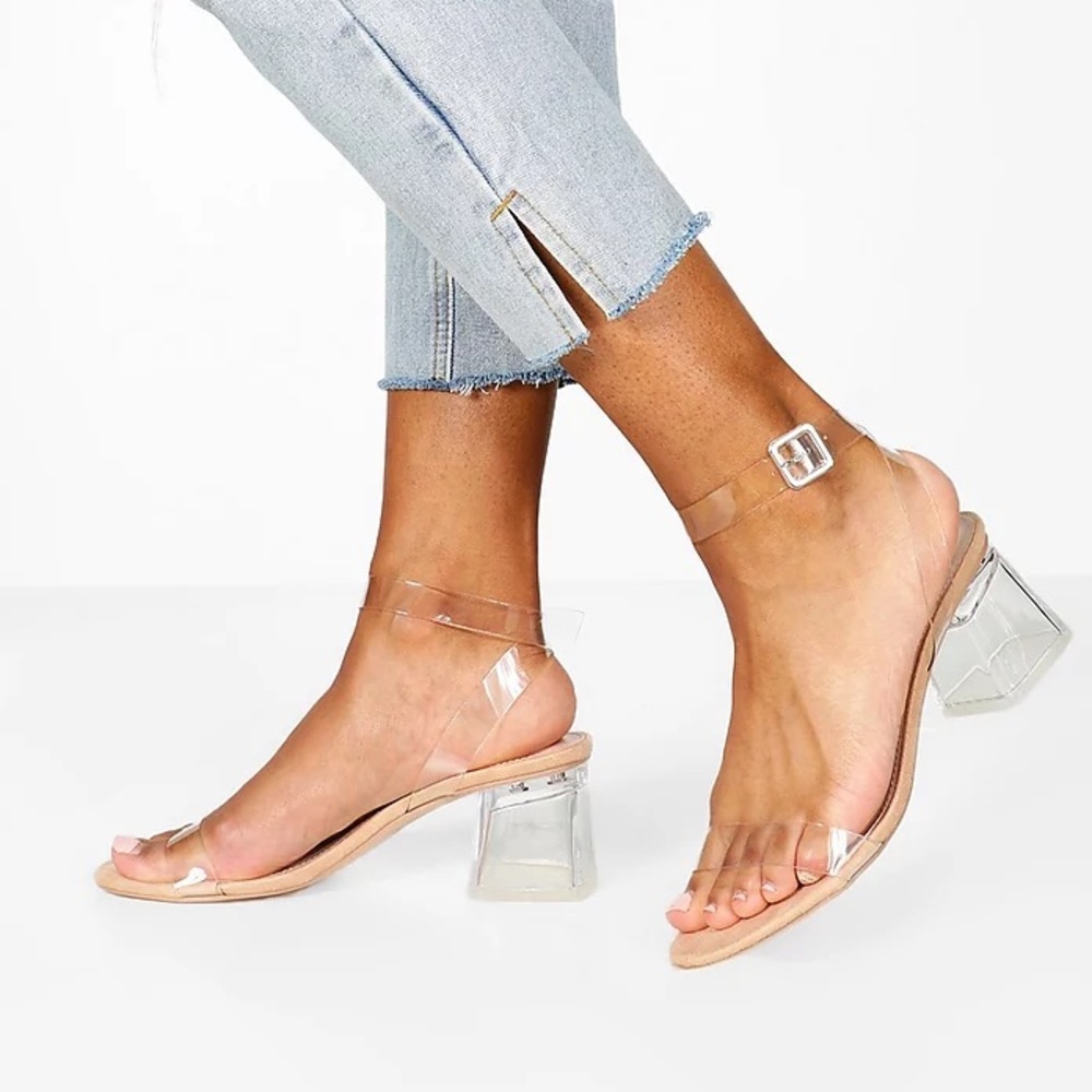 Low clear barely there block heels boohoo size 8